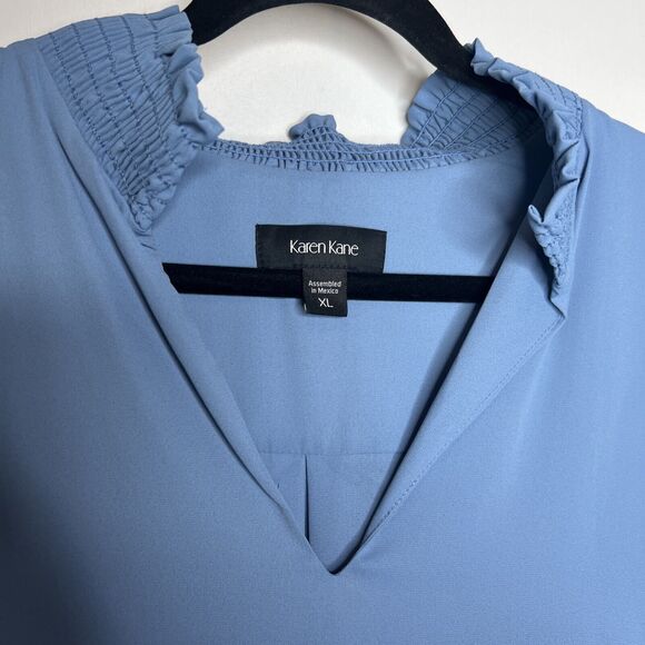 Karen Kane Blouse Womens Size XL Baby Blue Layered Top Smocked Wrist & Neckline - Picture 8 of 11